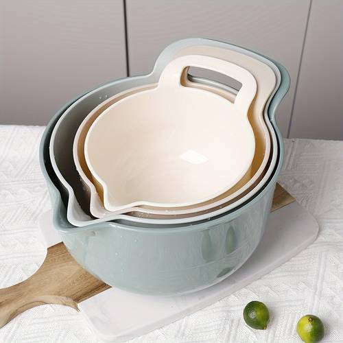 item picture 4pcs plastic mixing bowls set non slip salad bowl baking prep bowls multi purpose rinse bowls kitchen essentials sizes 1 1l 1 5l 2l 2 5l easy to clean