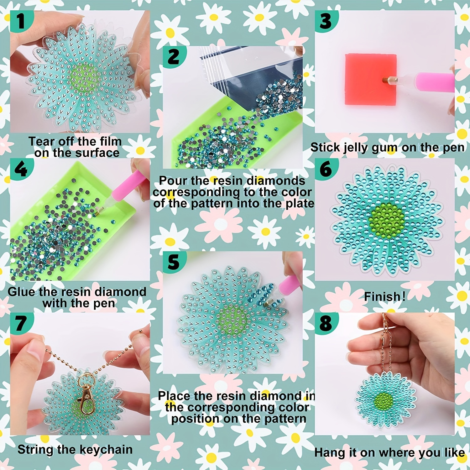 6pcs Diy Diamond Painting Keychain Flores Girasoles Flores - Temu