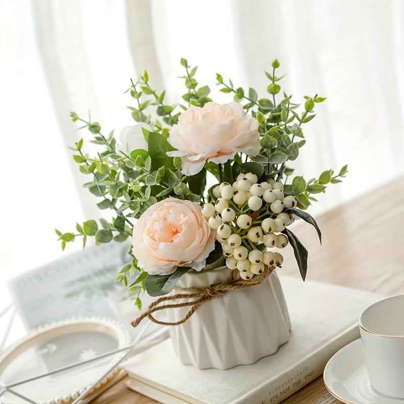 Artificial Flowers With Small Ceramic Vase Fake Silk Variety - Temu