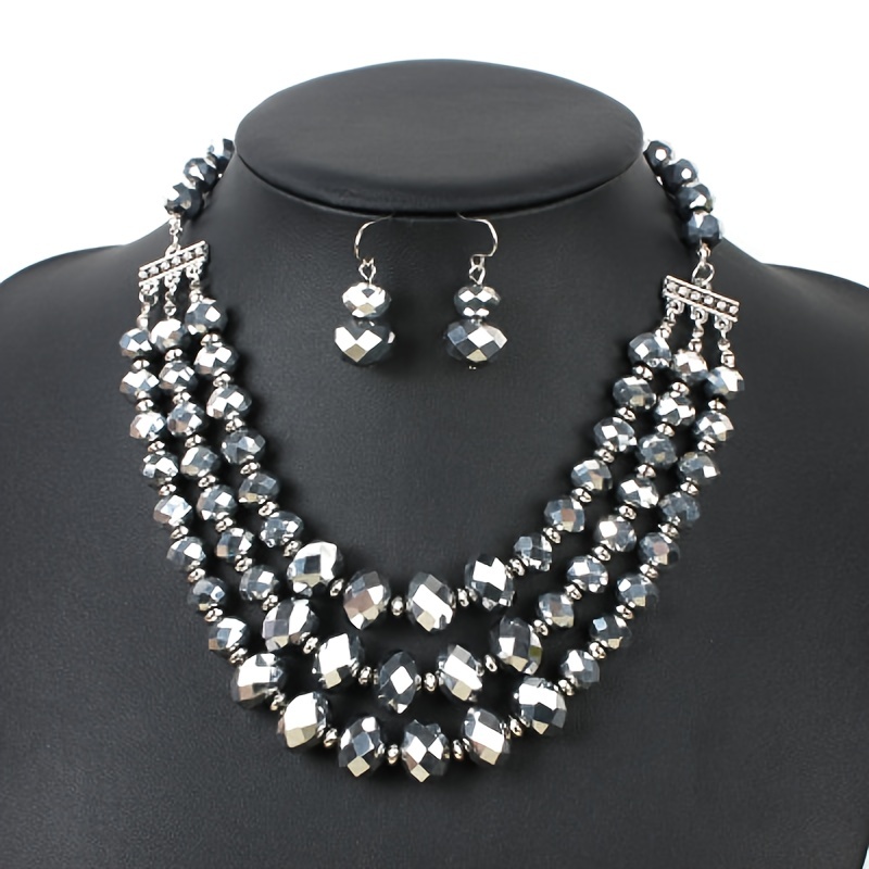 3pcs Earrings Plus Necklace Set Evening Party Decor Birthday Gift