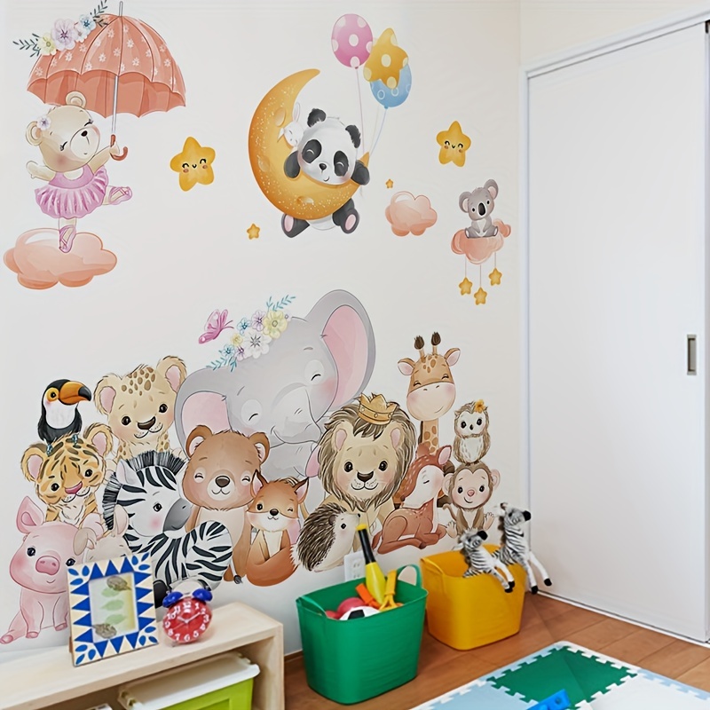 Arredamento per la cameretta dei bambini, Safari Wall Decal Big Set,  decalcomania della parete della savana per bambini, arredamento della  cameretta dei safari, decalcomania della parete della giraffa, adesivi con  elefanti 