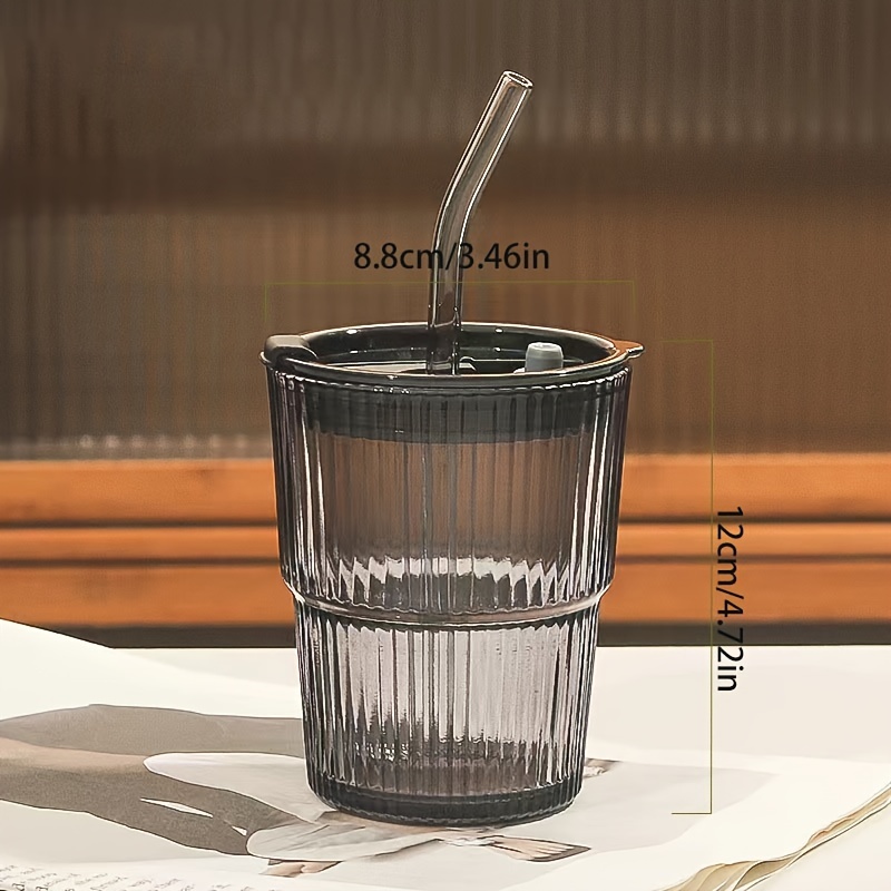 Striped Glass Iced Coffee Cup To Go Cup With Lid And Striped Straw For Cold  Latte, Summer