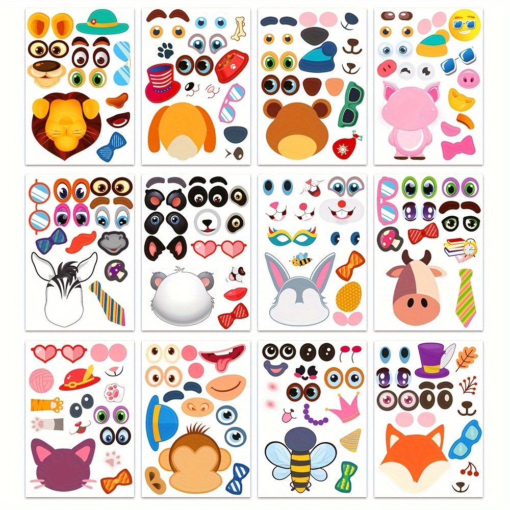 36Pcs Cartoon Make-a-face Stickers, Make Your Own Stickers Fun Craft  Project, 6 Designs Waterproof Characters Stickers for Kids Party  Decoration