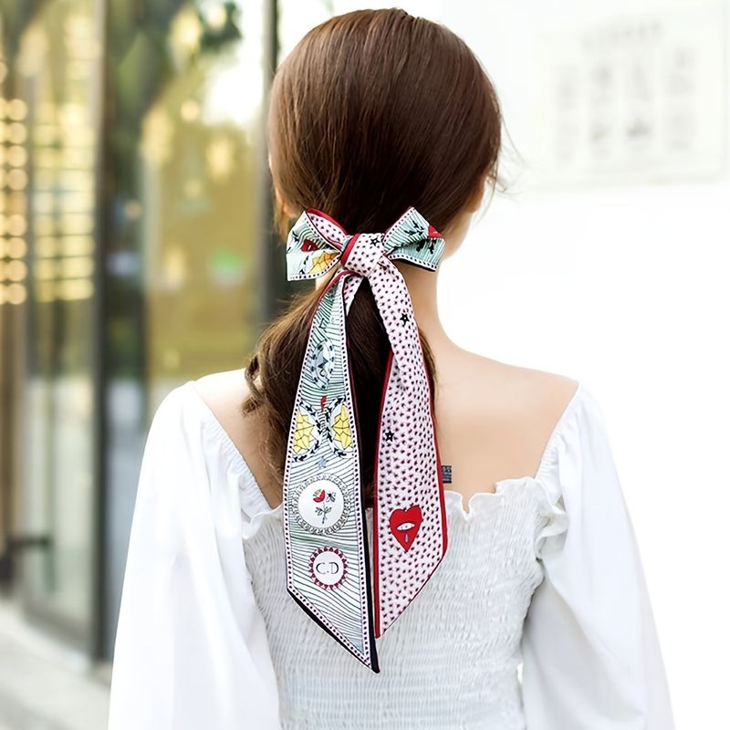 2pcs Floral Color Block Skinny Scarf Long Ribbon Neckerchief Elegant Twilly  Scarf Decorative Wrist Wraps Hair Ribbon For Women