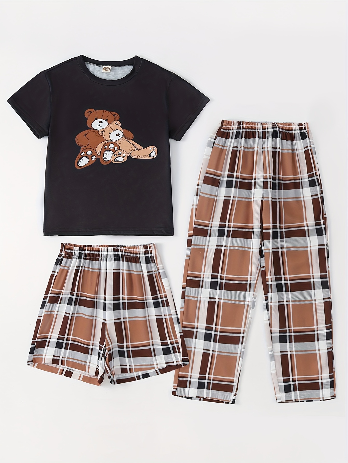 Girls Pajamas Outfit Cute Bear Graphic Crew Neck T shirt Top