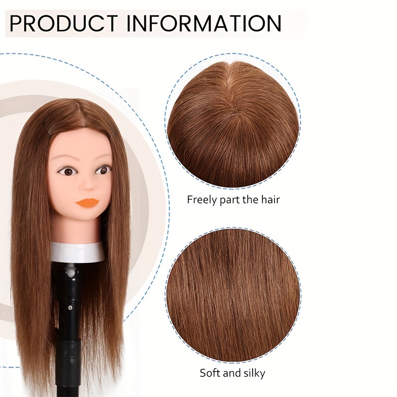 Manikin head hair doll Head Display Makeup Doll for Cutting Braiding  Practice Makeup Exercises Hair Curling Winding .Head Hairdresser Training  Dark Brown 