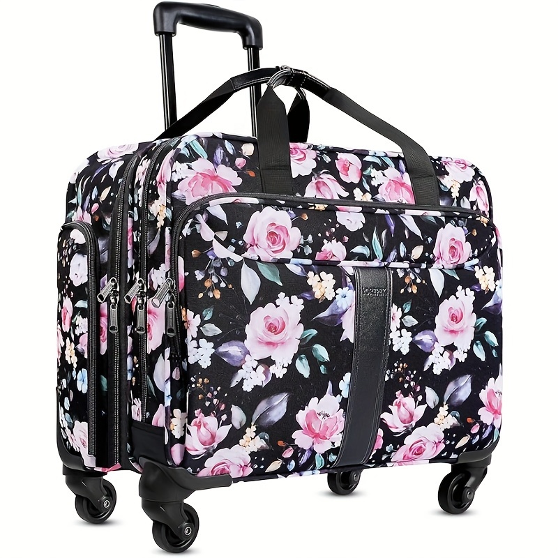 Large Capacity Rolling Laptop Bag Floral Graphic Briefcase - Temu