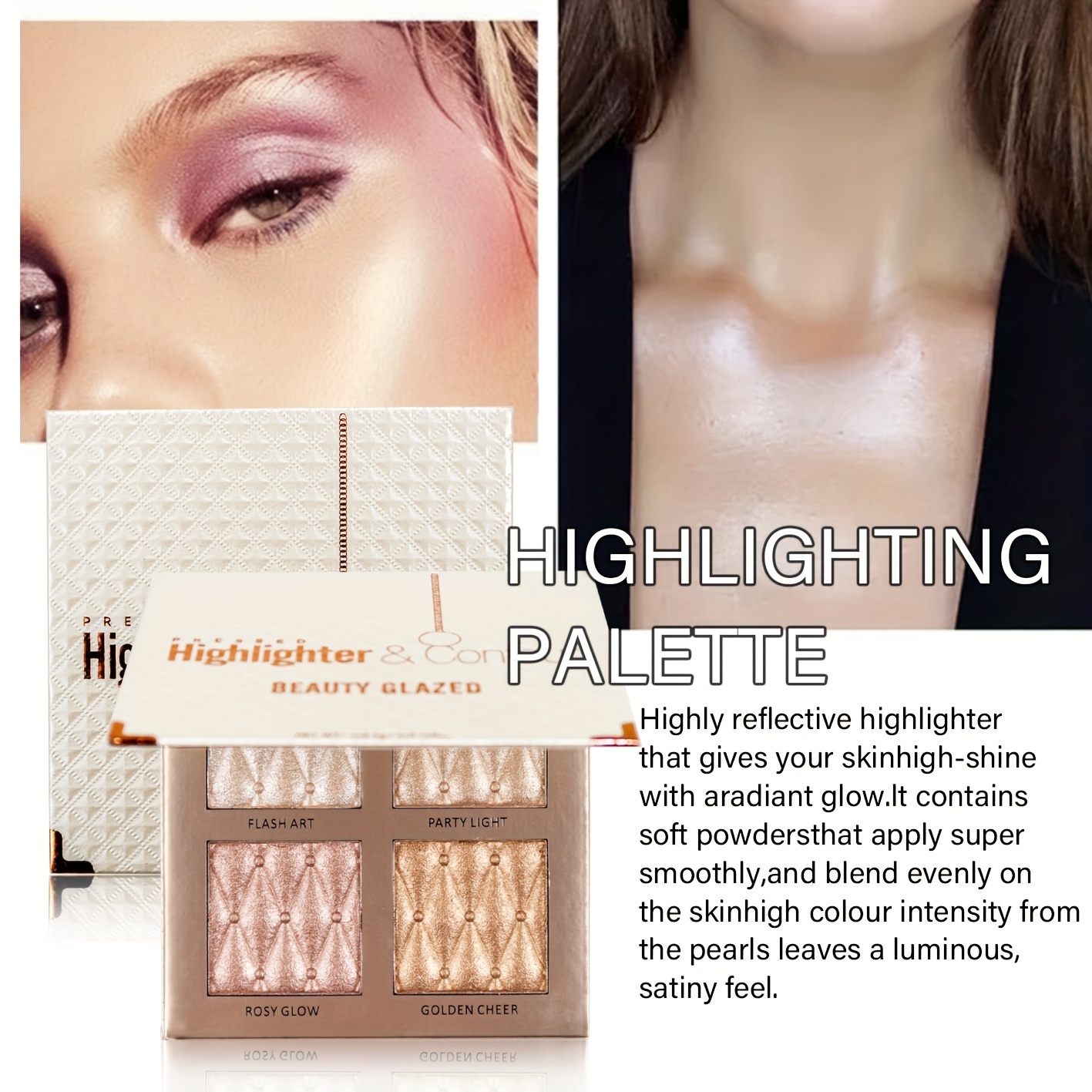 4 Highlighter Palette Glitter Shimmer Pearl for Brightening