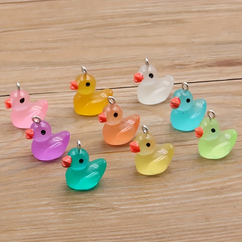

10pcs 19x20mm 9 Colors Noctilucent Duck Resin Charms Diy Findings 3d Phone Keychain Bracelets Pendant For Jewelry Making
