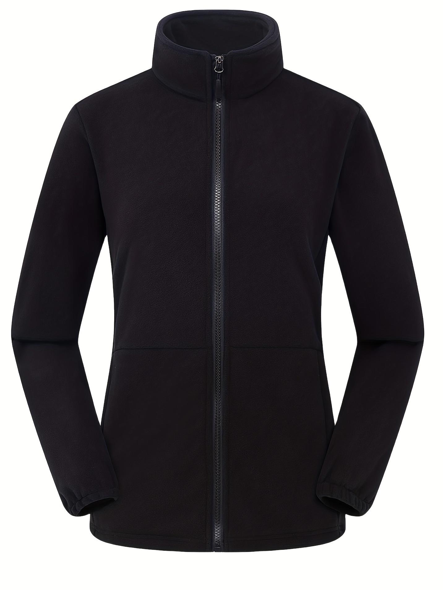 Plain Turtle Neck Workout Jacket Long Sleeves Zip Pockets - Temu