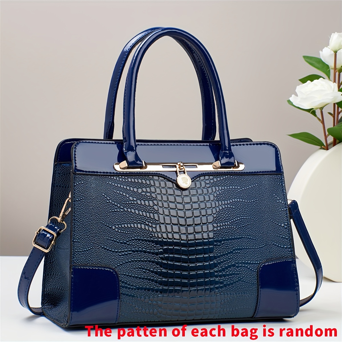 

Crocodile Pattern Handbag, Women Large Capacity Crossbody Bag, Fashion Glossy Satchel Purse
