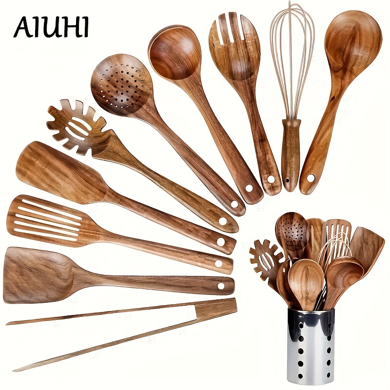 Wood Kitchen Set 21pcs -Knife Set for Kitchen with Block Stainless Steel  Knives 16 Pcs,4pcs Wood Cooking Utensils Spoon Set,1pc Cutting Board with