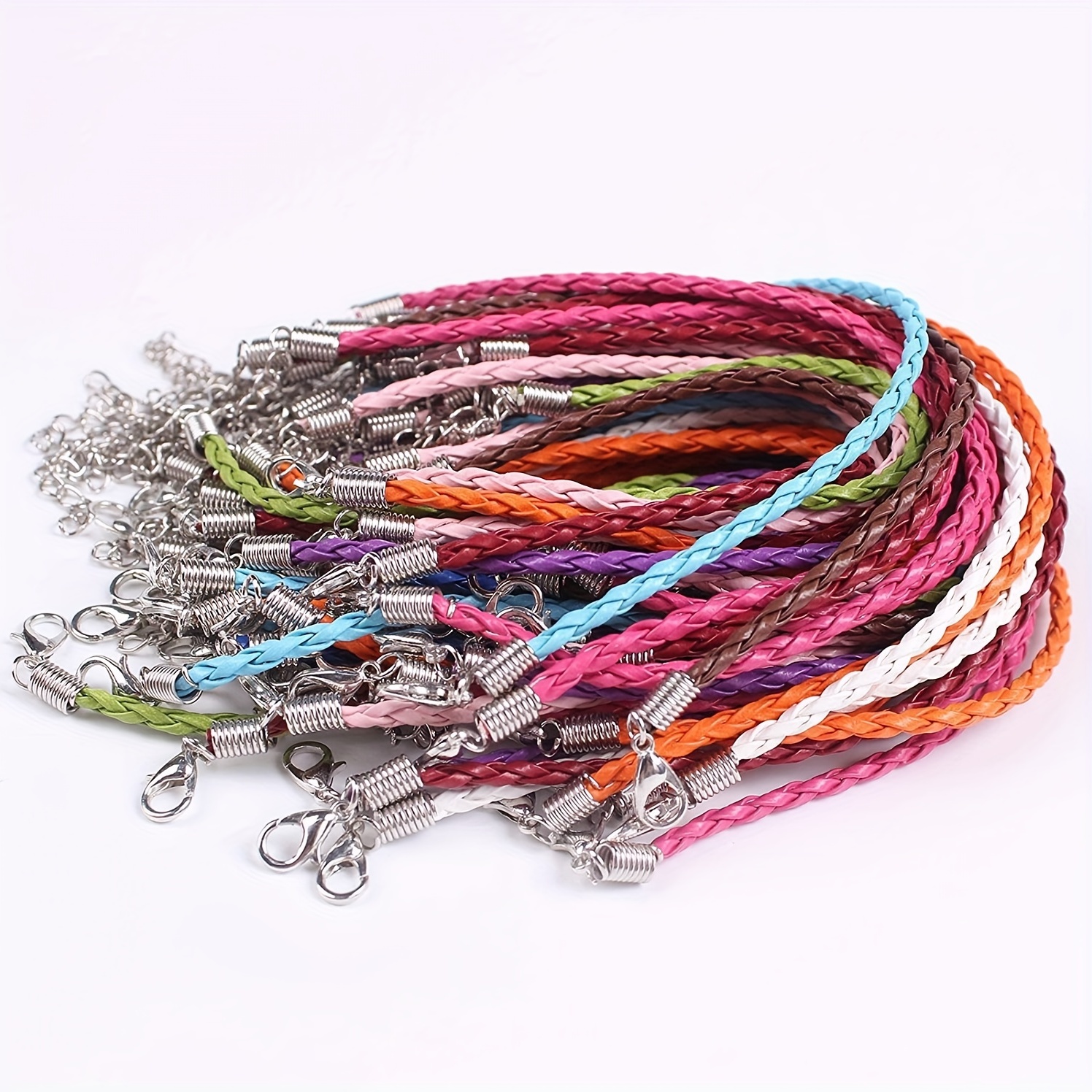 

10pcs Mixed Color Leather Lace Braided Bracelet Rope Diy Jewelry Hand Braided Rope With Lobster Clasp Extension Chain For Wrist Pendant Bracelet Jewelry Production
