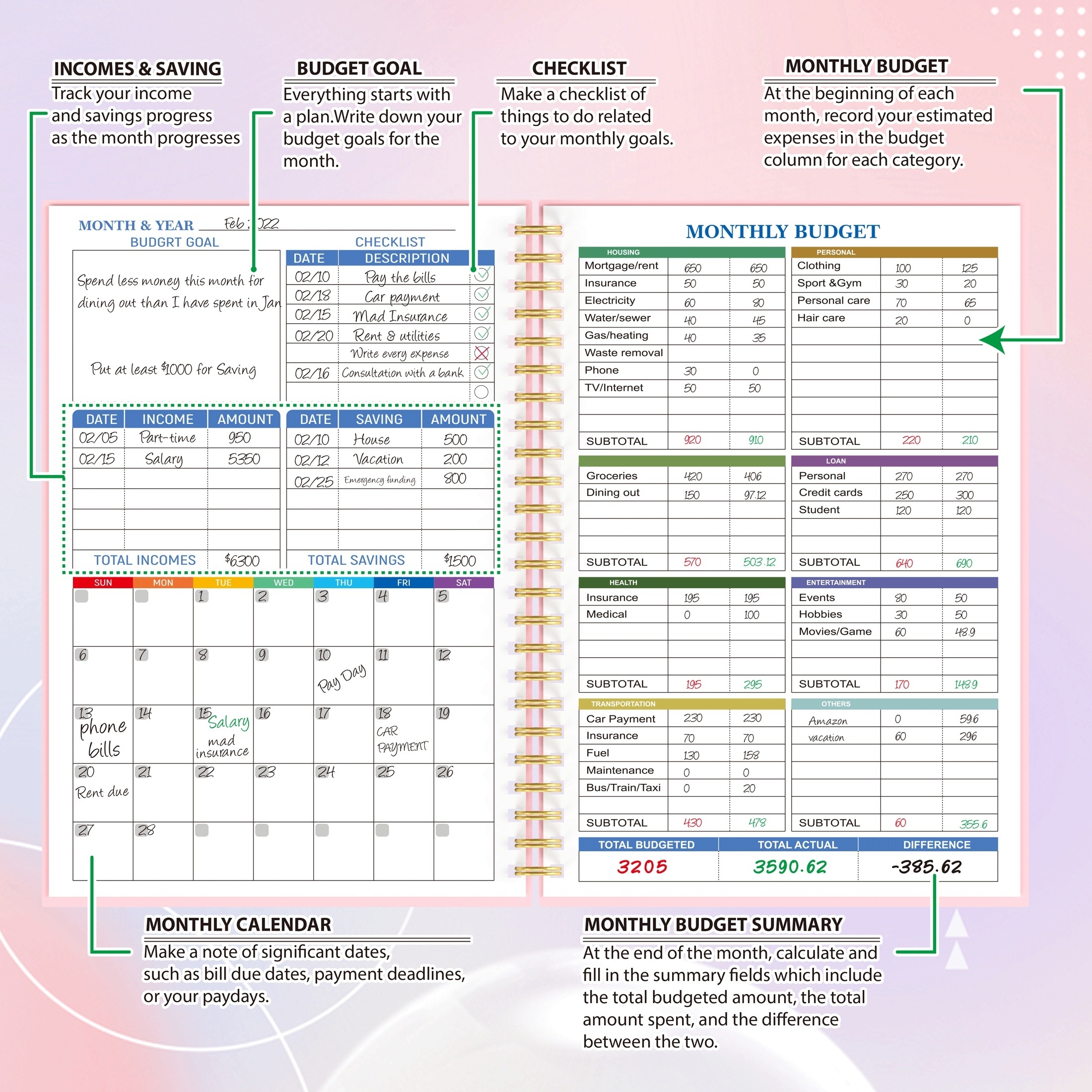 Planificador de presupuesto: organizador mensual de finanzas con cuaderno  de seguimiento de gastos para administrar tu dinero de manera efectiva