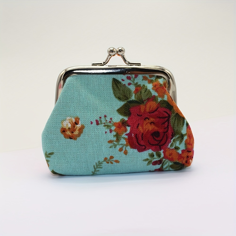 Floral Pattern Long Wallet, Canvas Card Holder Women's Fashion Kiss Lock  Storage Bag For Keys & Lipstick - Temu