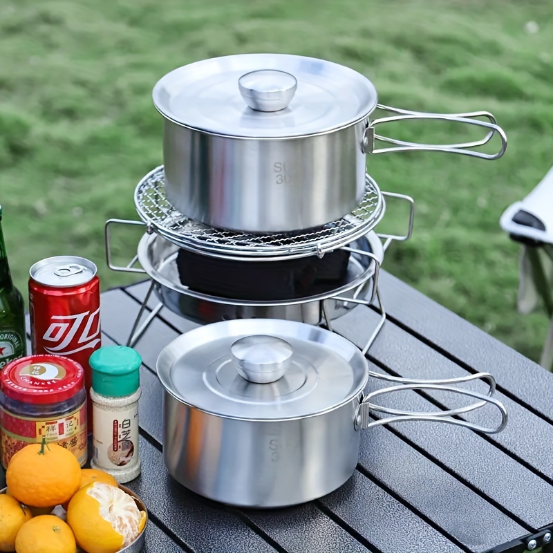 304 Stainless Steel Thickened Cooking Pot, Portable Small Pot For Outdoor  Camping Hiking Travel Cooking