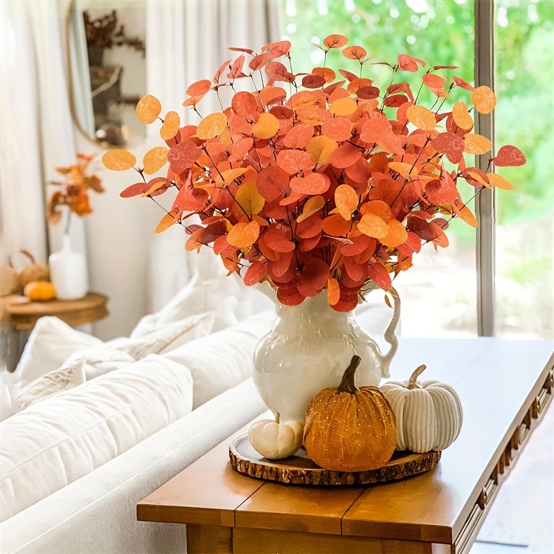 2pcs Fall Artificial Eucalyptus Leaves Stems Fake Silk Plants Faux Fall  Flowers Branches Autumn Thanksgiving Decorations For Home Indoor Office  Firepl