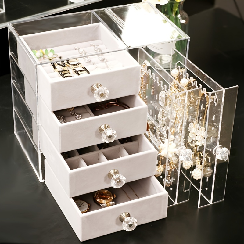 1pc drawer type jewelry storage rack transparent desktop earrings jewelry necklace storage display box dust proof jewelry hanger household multi functional storage organizer Product details 4