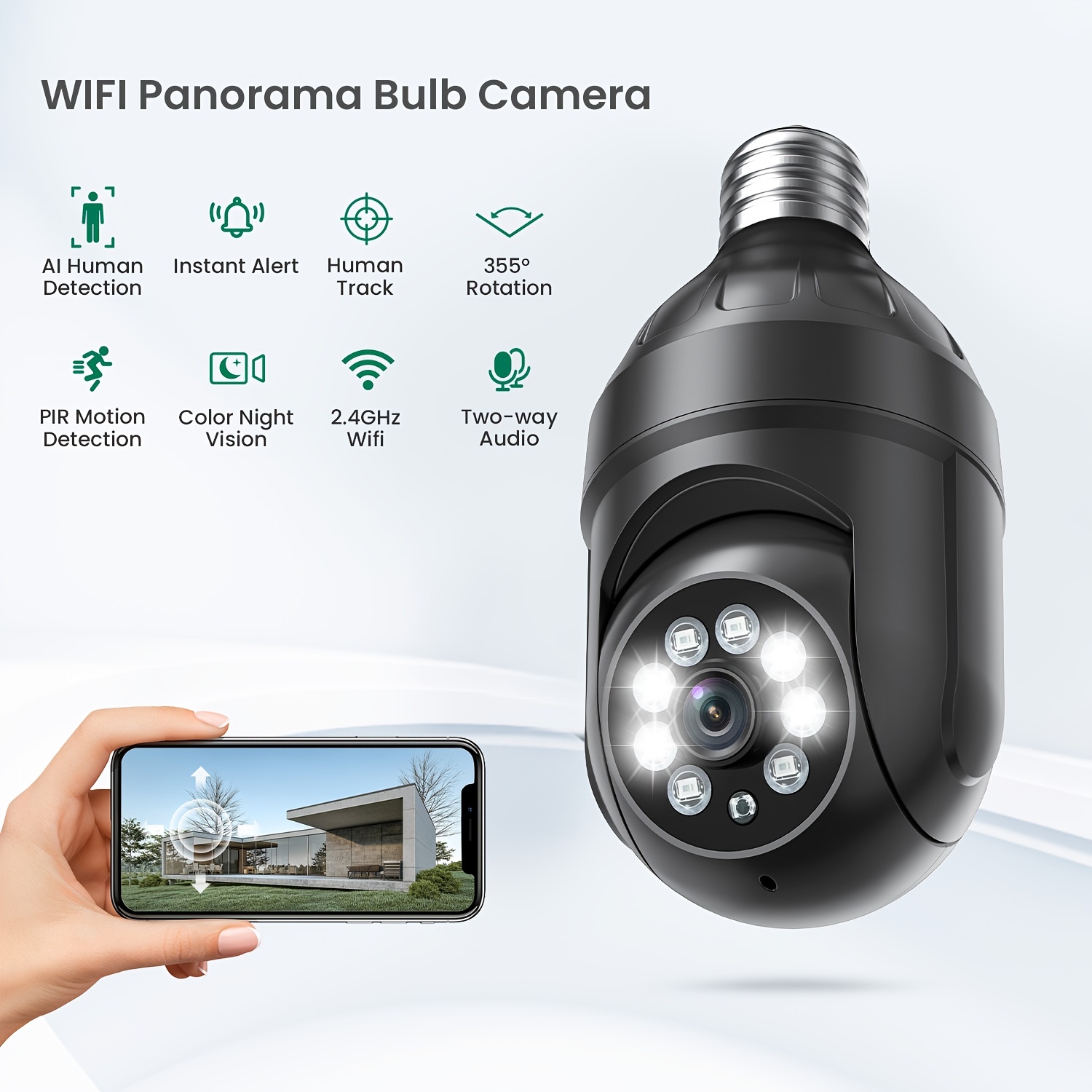 Secure Your Home With A Wireless Light Bulb Security Camera 1080p Hd,  360° Pan/tilt, Color Night Vision, Motion Detection, Two-way Audio  Cloud  Storage! Temu