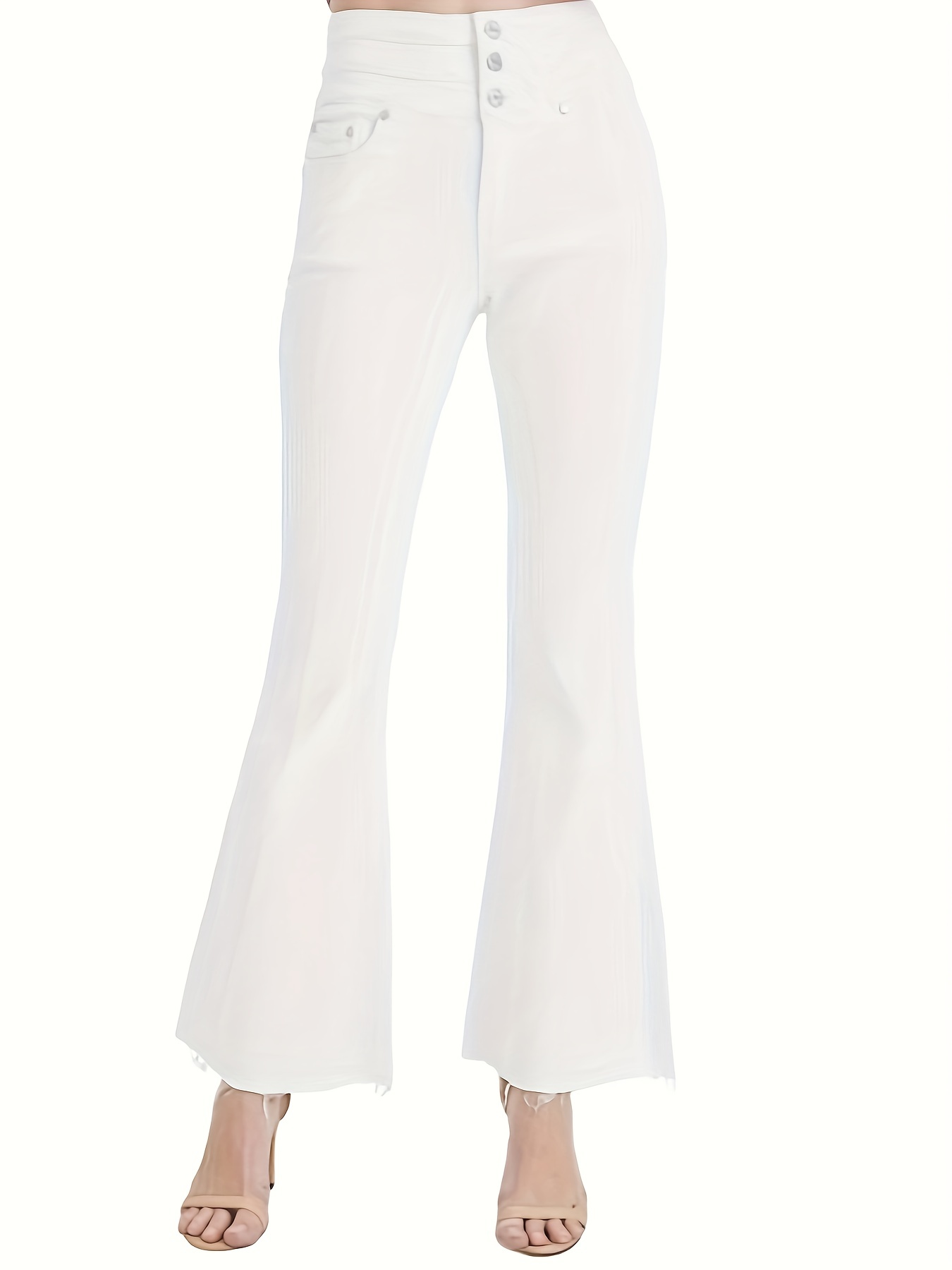 White Split Front Flare Jeans Wide Legs High Stretch Casual - Temu