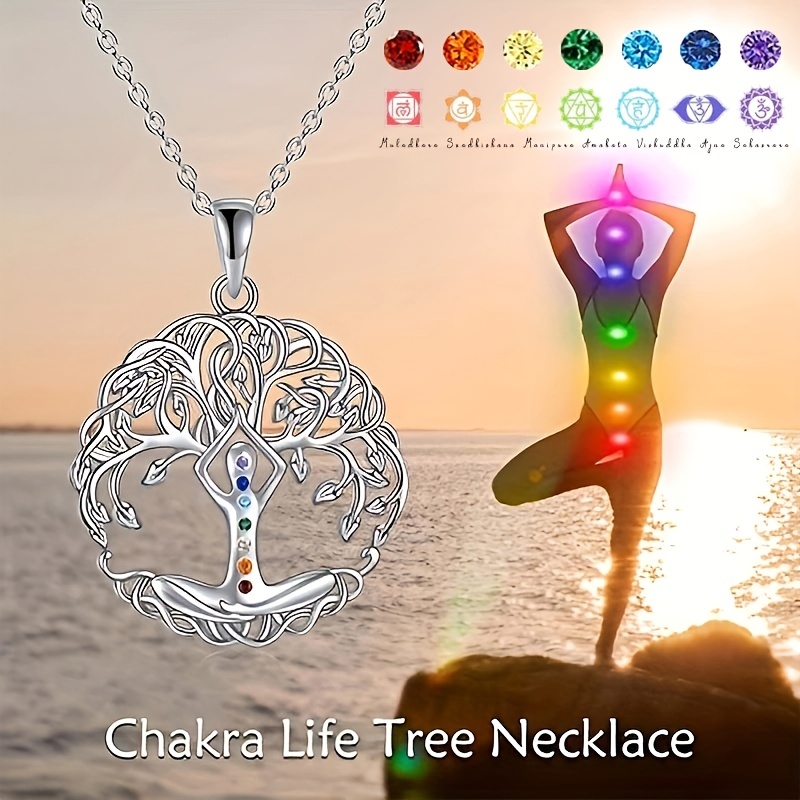 Eudora 18mm Yoga Tree of Life Pendant Necklace Round Healing Aroma