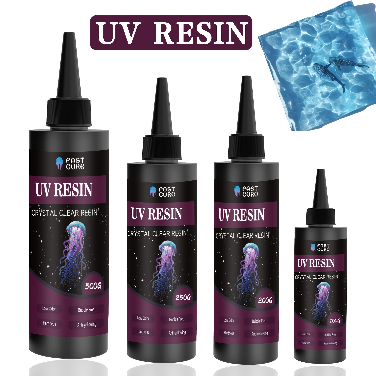 Resina UV con Lampada UV 36W - 300g Resina Epossidica UV Trasparente Basso  Odore per la Creazione