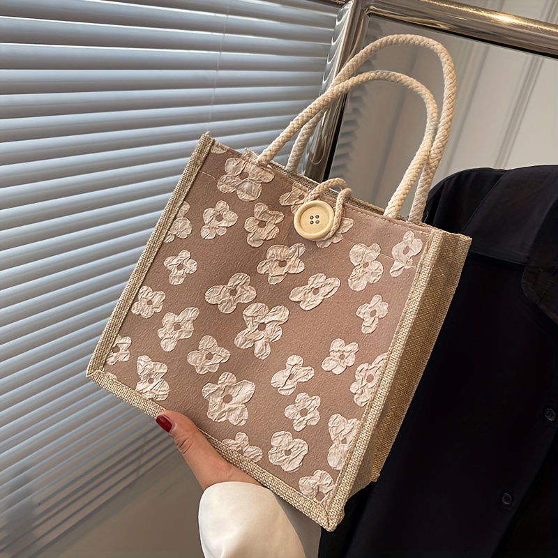Cute Floral Print Tote Bag, Portable Small Handbag, Women's Fashion Storage  Bag & Lunch Bento Bag For Picnic School Office - Temu
