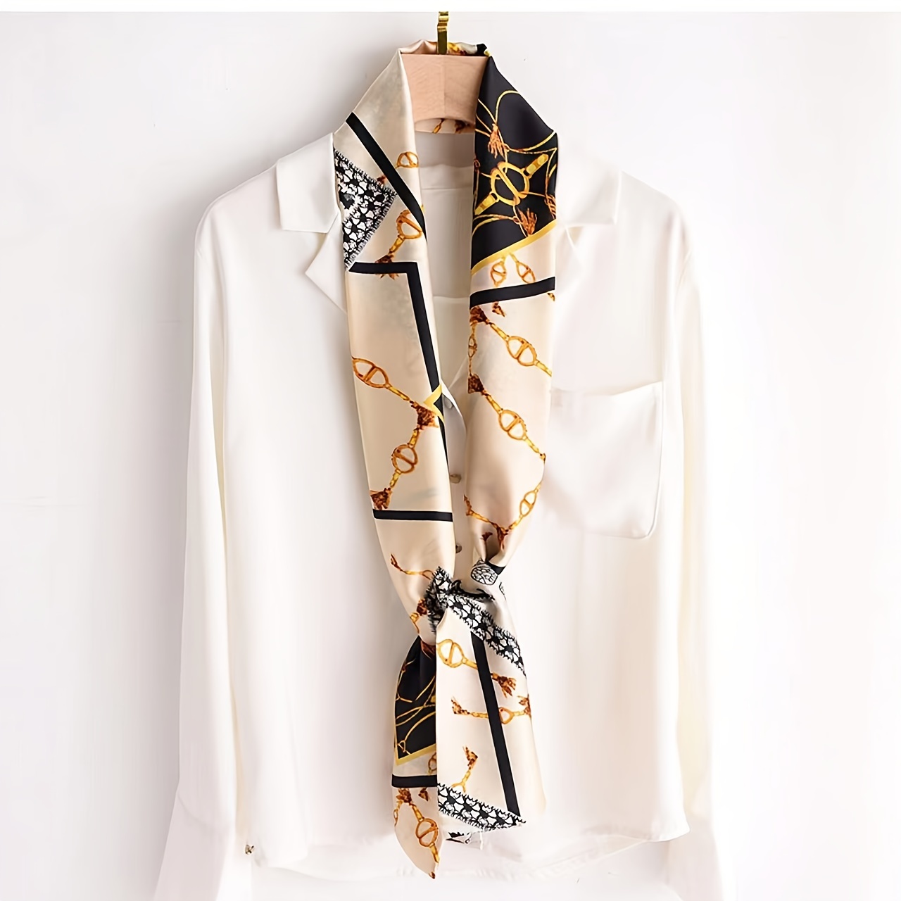 Pink Silk Scarf & Chain Towel Women Neck Scarf