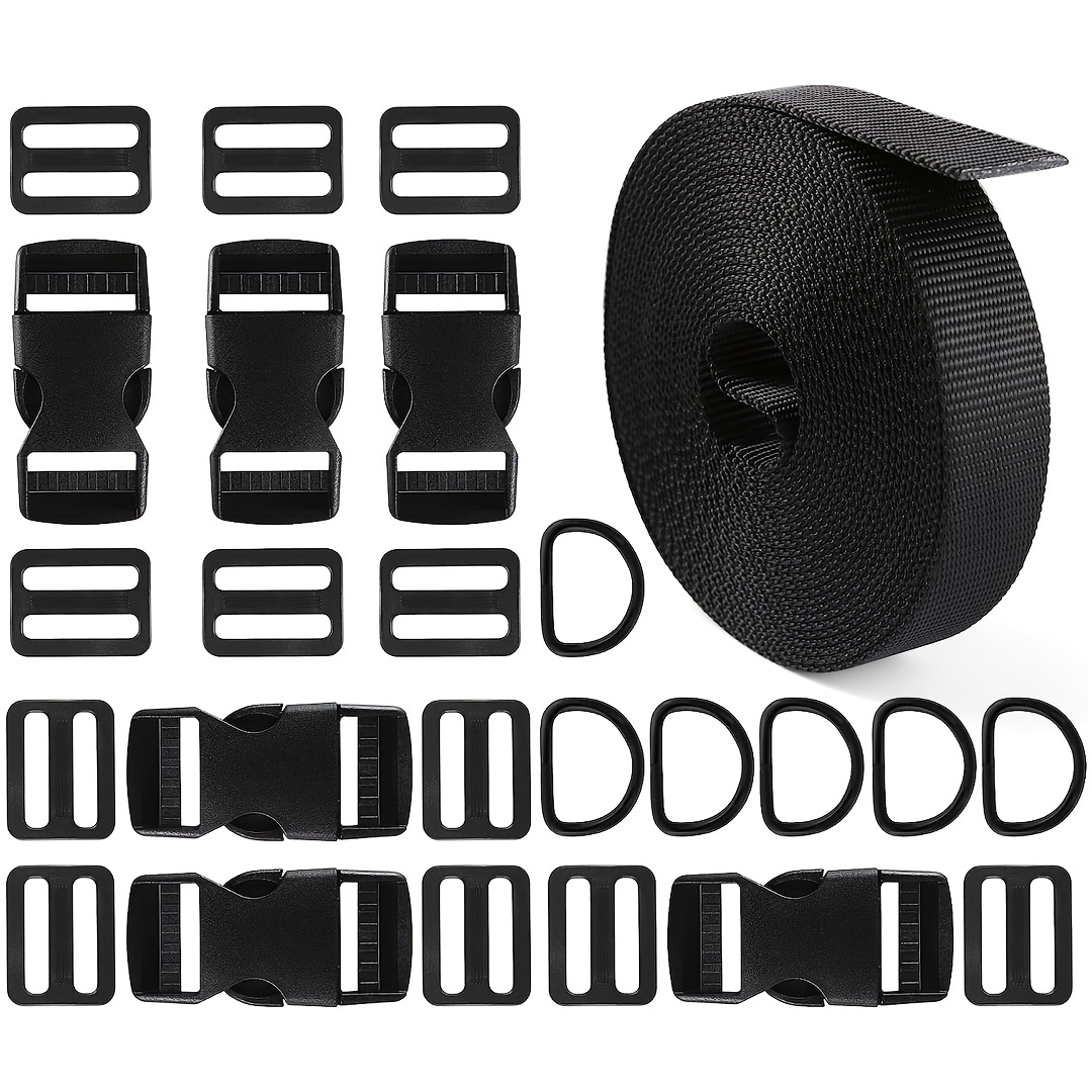 6pcs Black Bag Plastic Adjustable Side Release Buckle for 26mm,20mm Belt  Clips Webbing 