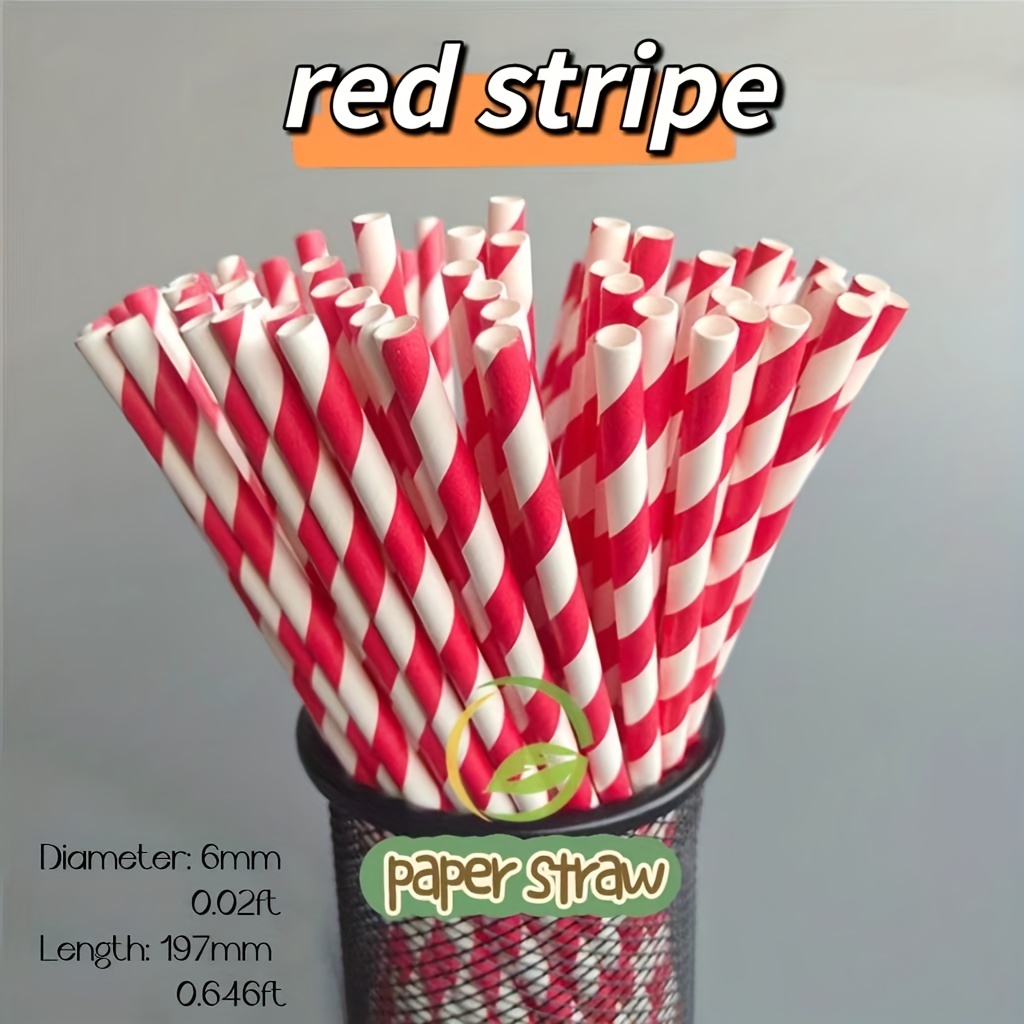 100pcs Striped Paper Straws Disposable Drinking Straws - Eco-Friendly