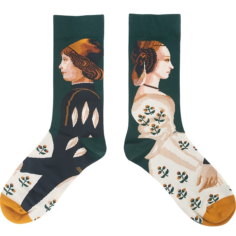 Retro Print Mid Tube Socks Soft & Comfy Funny Pattern Crew Socks Women's