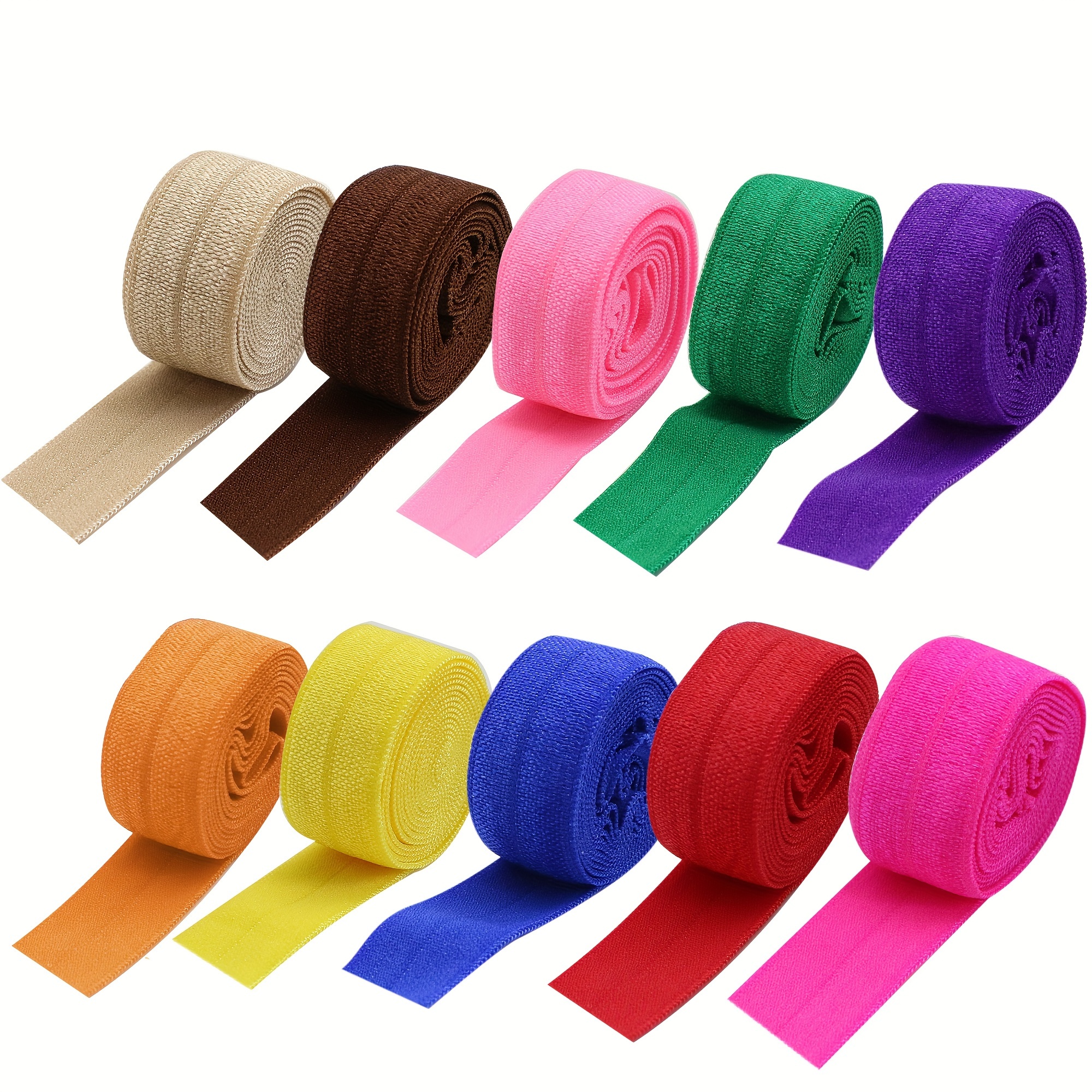 Fold Over Elastic Sewing Stretch Trim Elastic 60 Yards Solid Color Foldover  Elastic Shiny Decorative Ribbon for Girl's Headbands DIY Craft Hair Ties