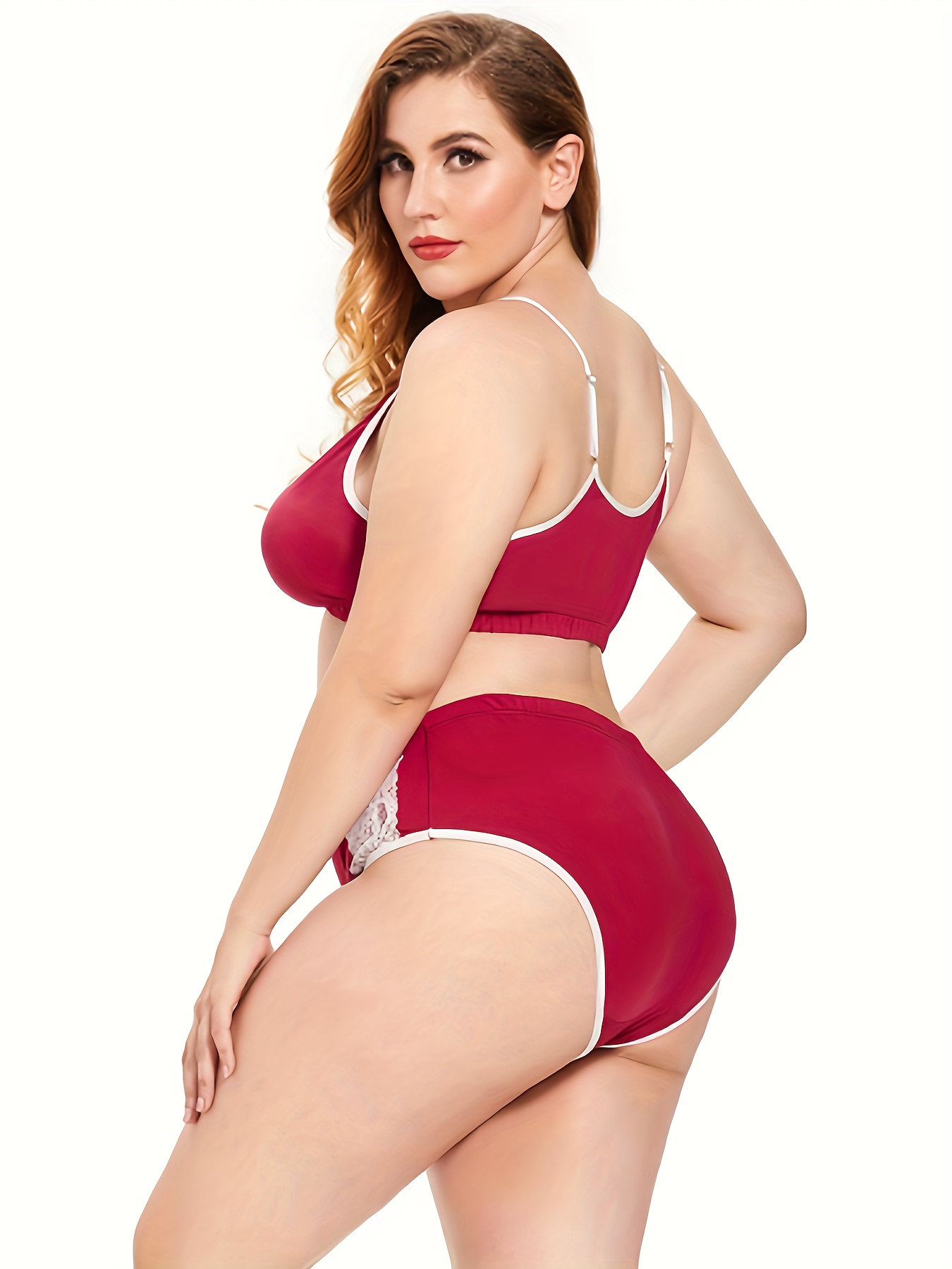 Plus Size Sexy Lingerie Set Women's Plus Contrast Lace Wide - Temu Canada