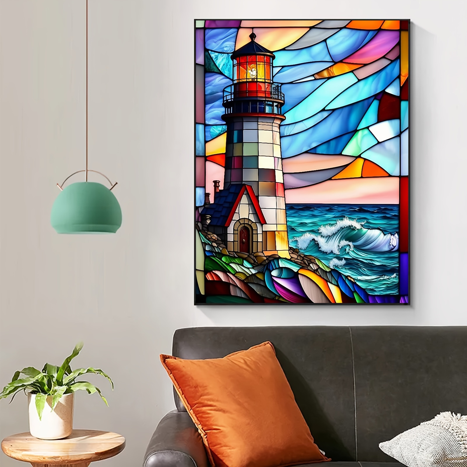 5D Stained Glass Lighthouse Diamond Painting,Adult Diamond Art kit, DIY  Diamond Painting kit,Full Diamond Round Diamond dot Diamond Art kit,Craft  Home