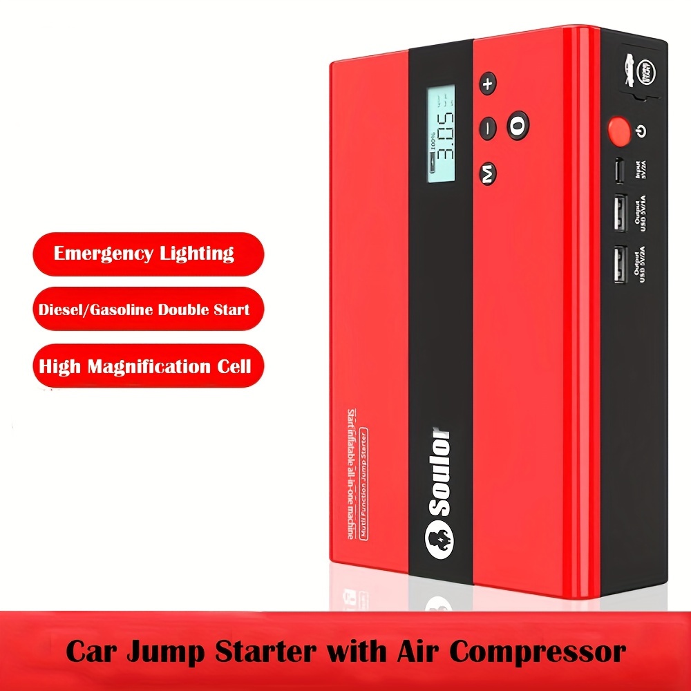 600A 8000mAh Car Jump Starter: Power Bank, Air Compressor, Tire Inflator &  Emergency Battery Boost