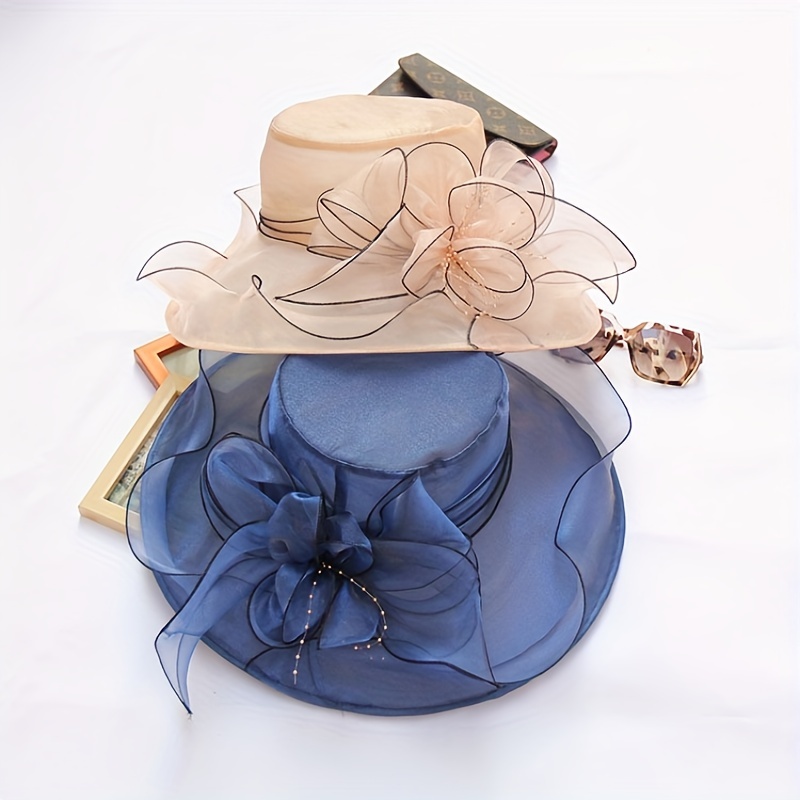 Ruffled Organza Sun Hat For Women Wedding Church Wide Brim Flower Ruffles  Texas Derby Hats