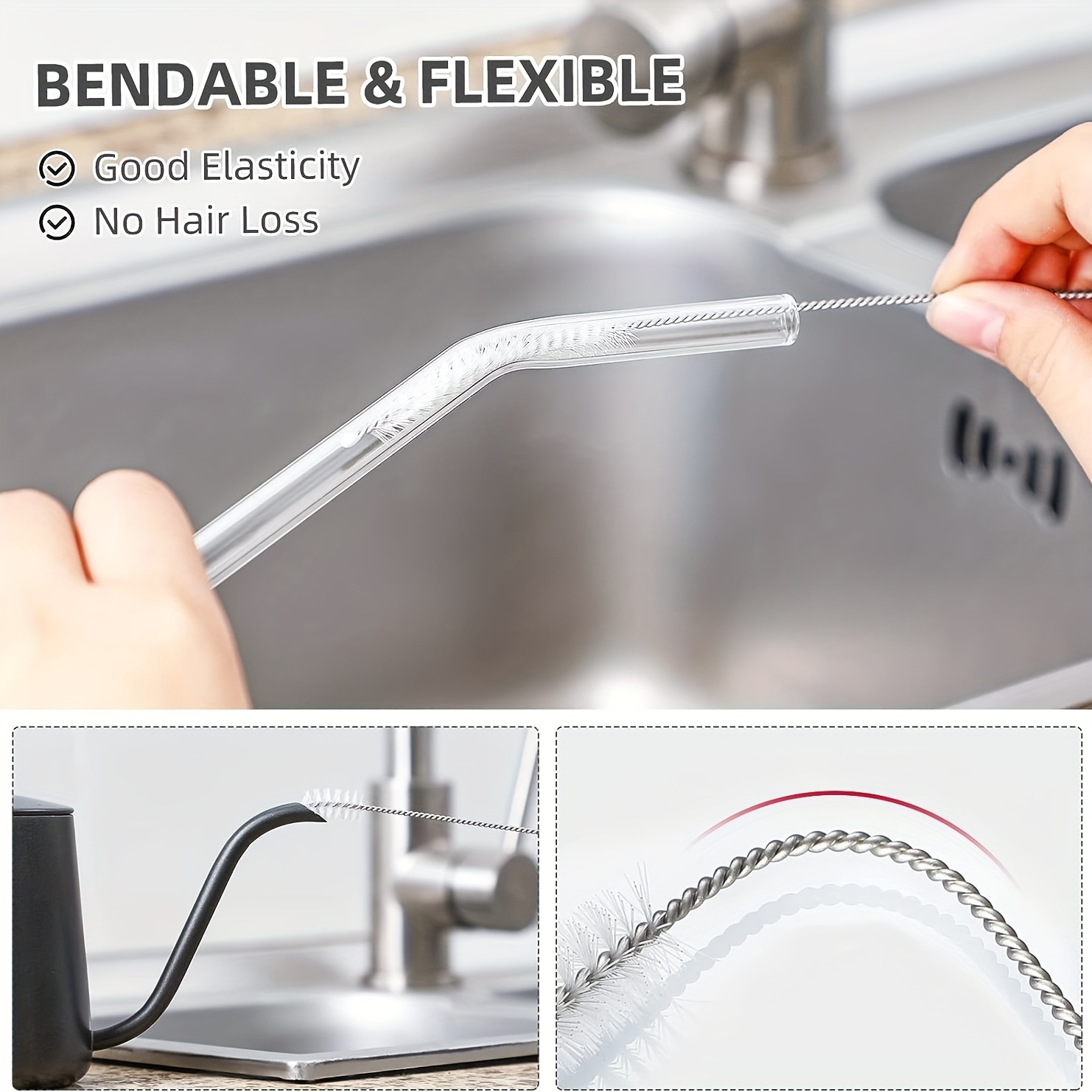 2 Drinking Straw Cleaning Brush LONG - Bristle Cleaner for Stainless Steel  Drink Straws Heavy Duty Brushes For Washing Glass Silicone Metal Straws Tea