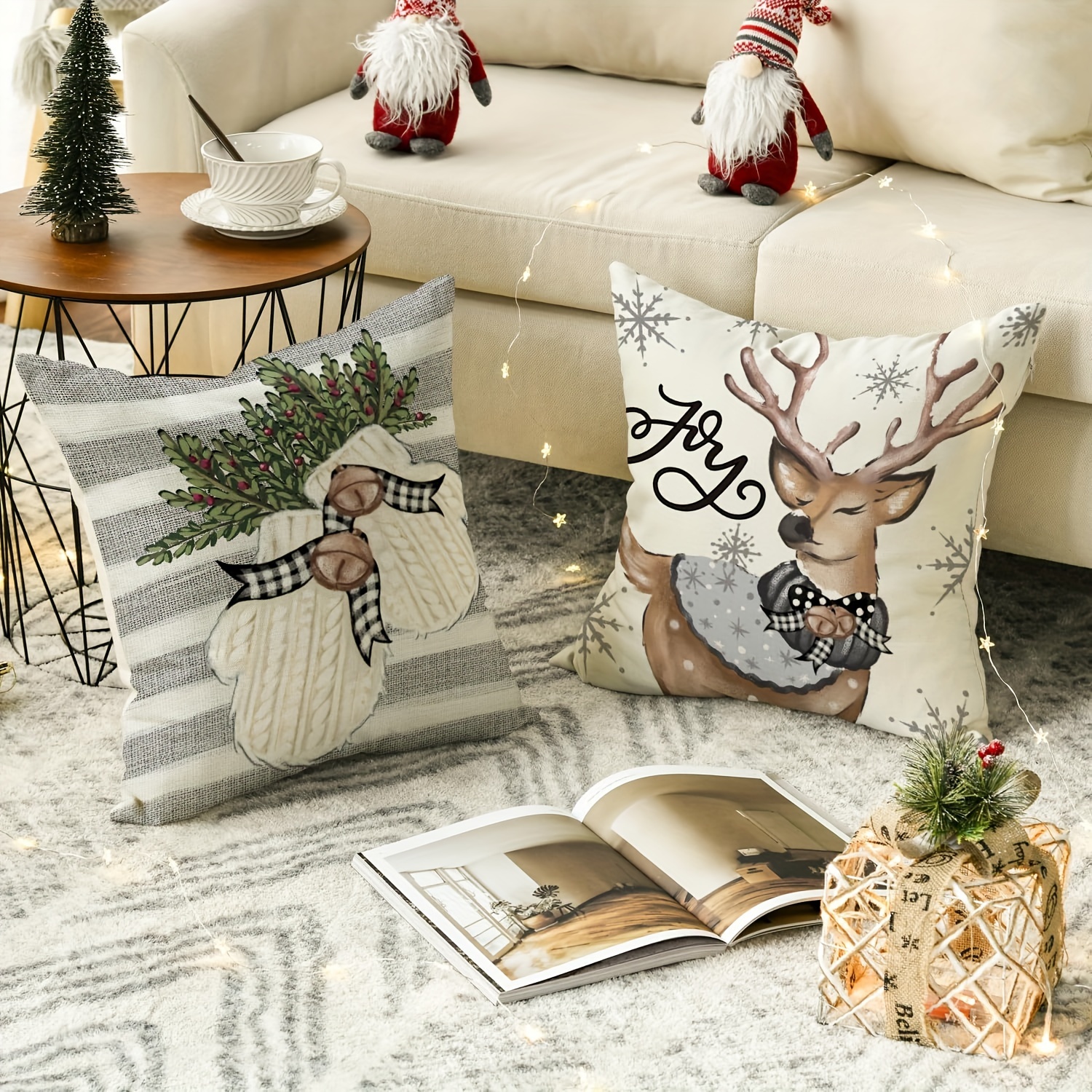 Christmas Snowman Reindeer Gloves Eucalyptus Red Throw Pillow Covers,  Winter Holiday Stripes Cushion Case Decoration For Sofa Couch Set - Temu
