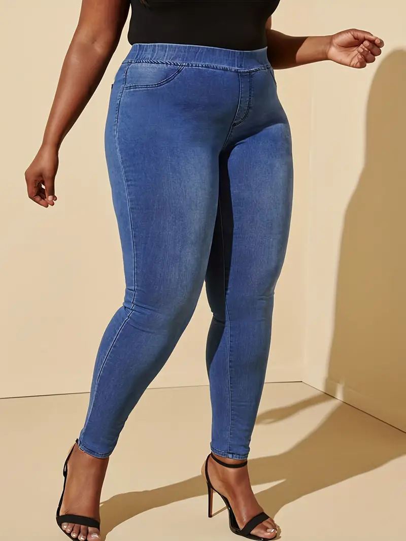 Plus Size Basic Jeans Women's Plus Elastic Waisted High - Temu