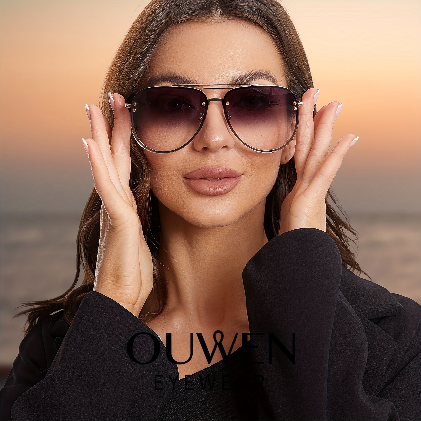 Ouwen Oversized Aviator Sunglasses For Women, Trendy Golden Frame Gradient  Lens Uv Protection Sun Glasses - Temu