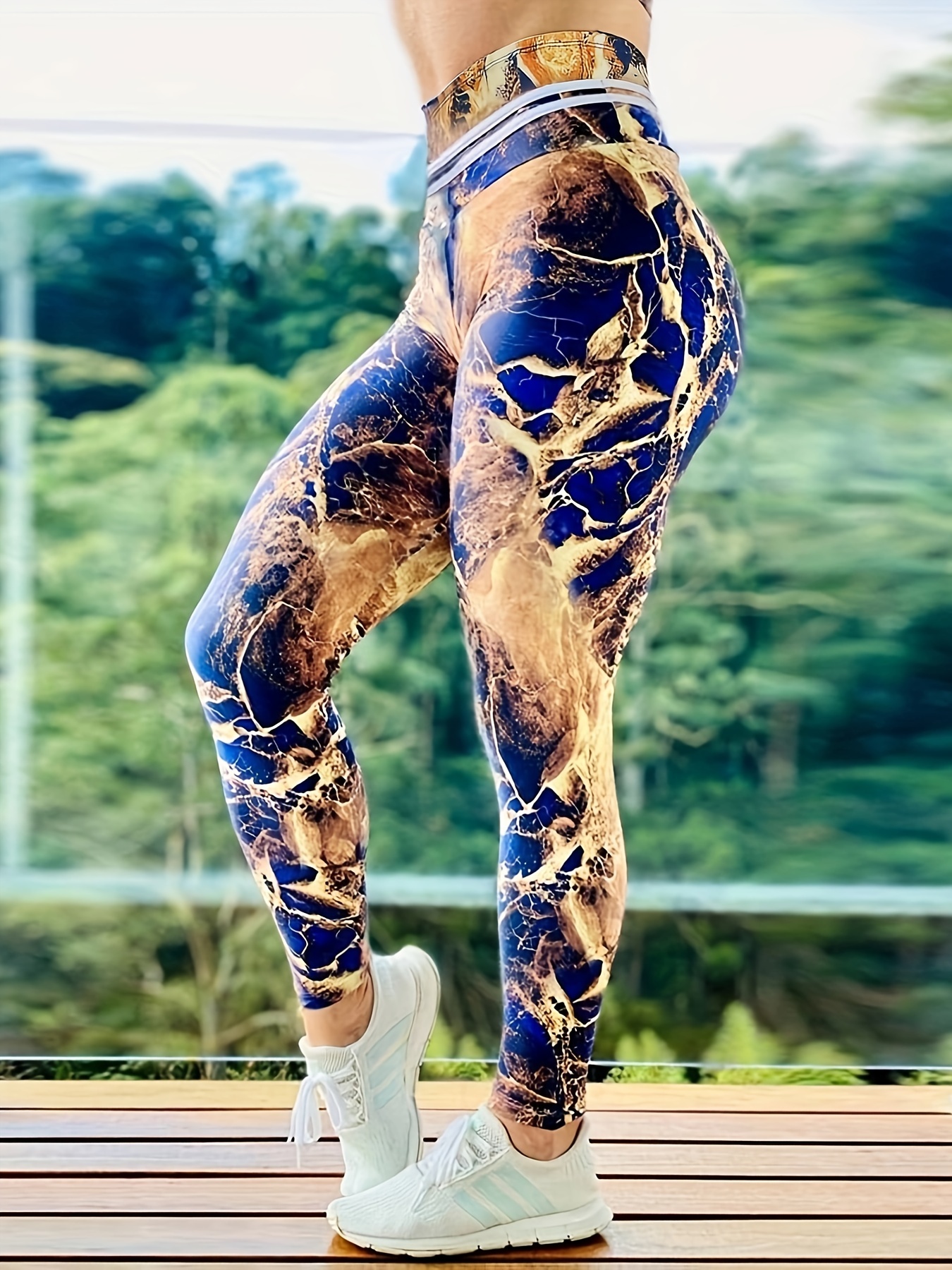 Plus Size Sports Leggings, Women's Plus Tie Dye Tummy Control High Waisted  Stretchy Yoga Running Pants
