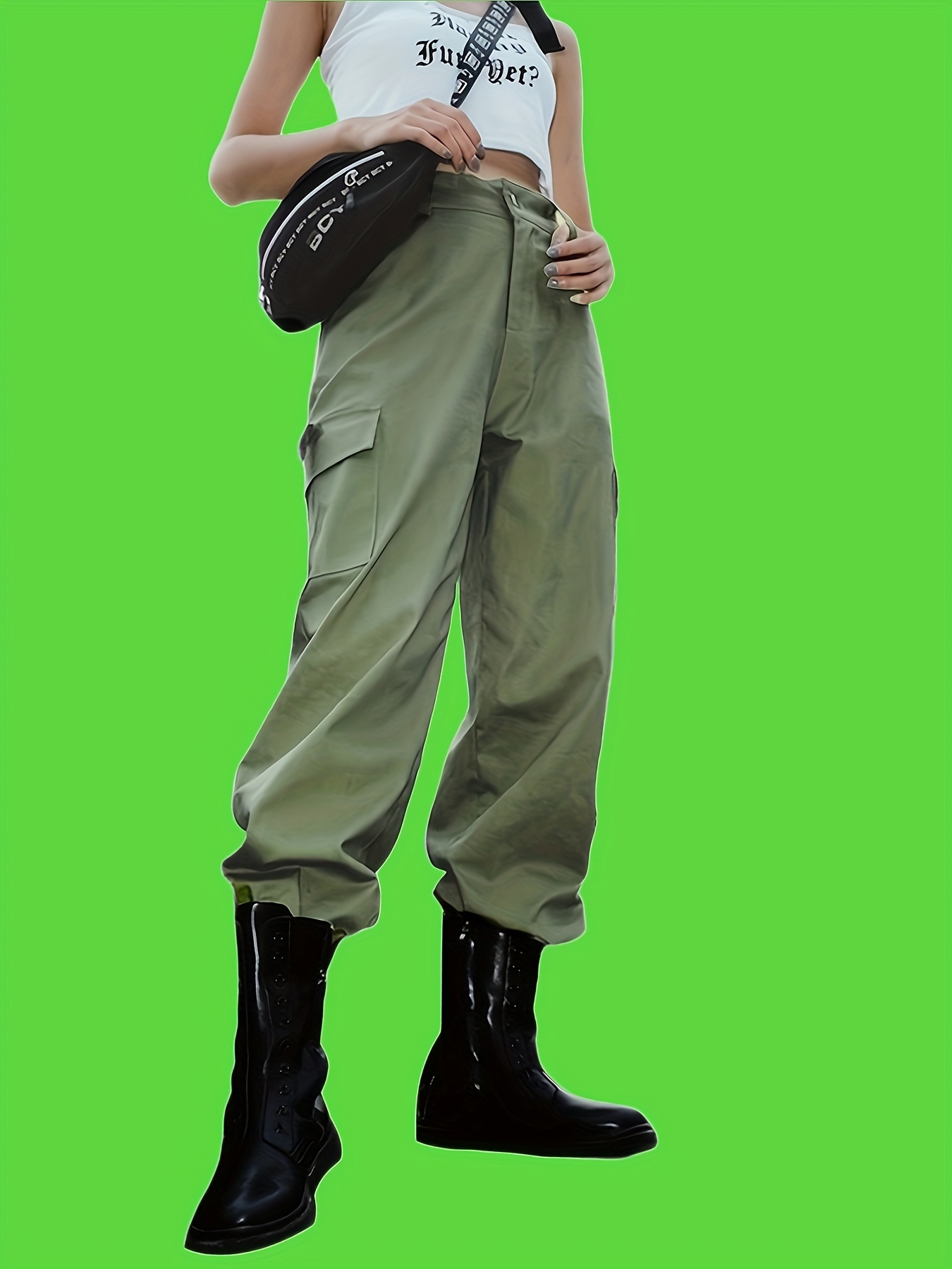 Loose Elastic Y2k Cargo Pants Casual Elastic Pocket High - Temu