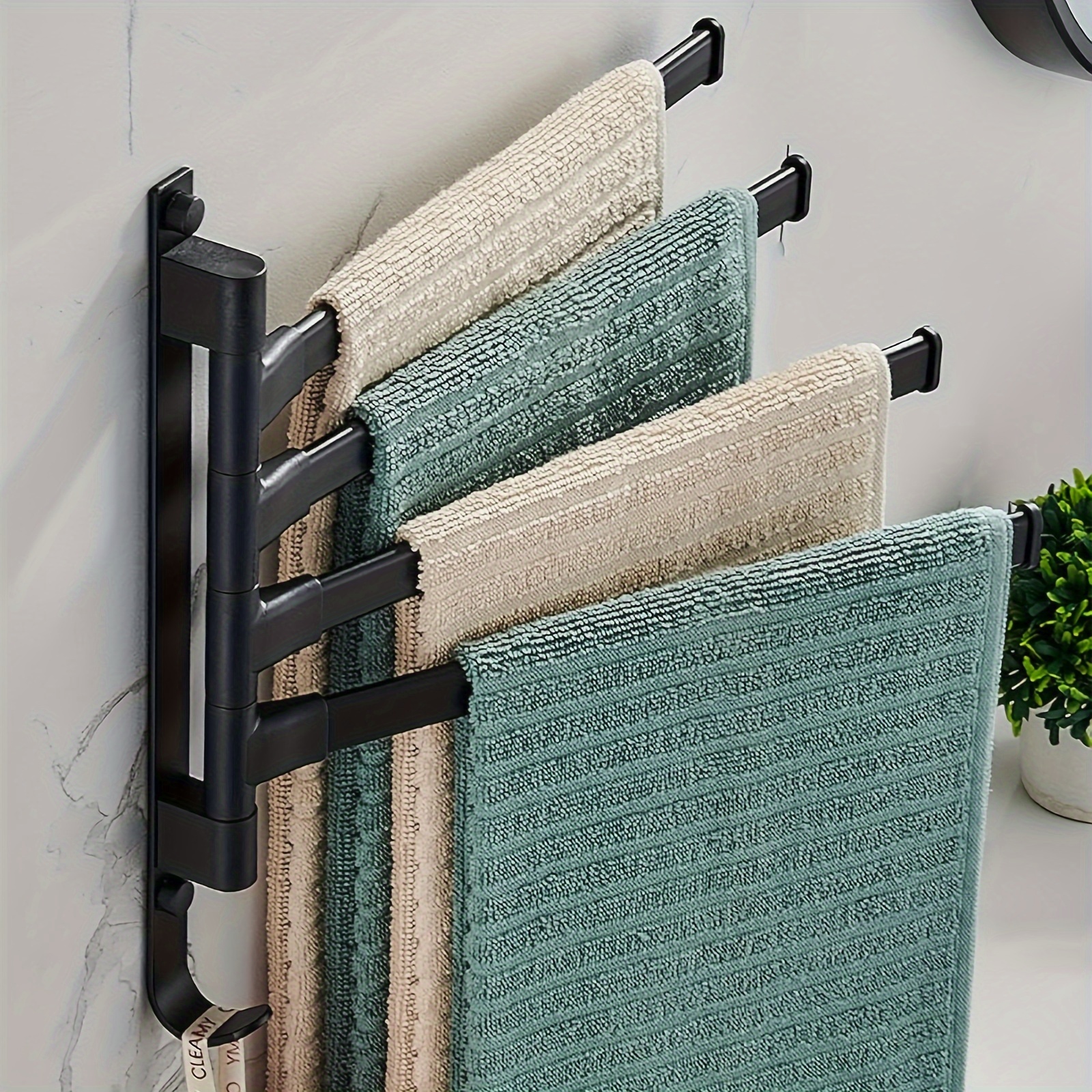 Black Swivel Towel Rack Towel Bar Wall Mounted 180° Rotation - Temu