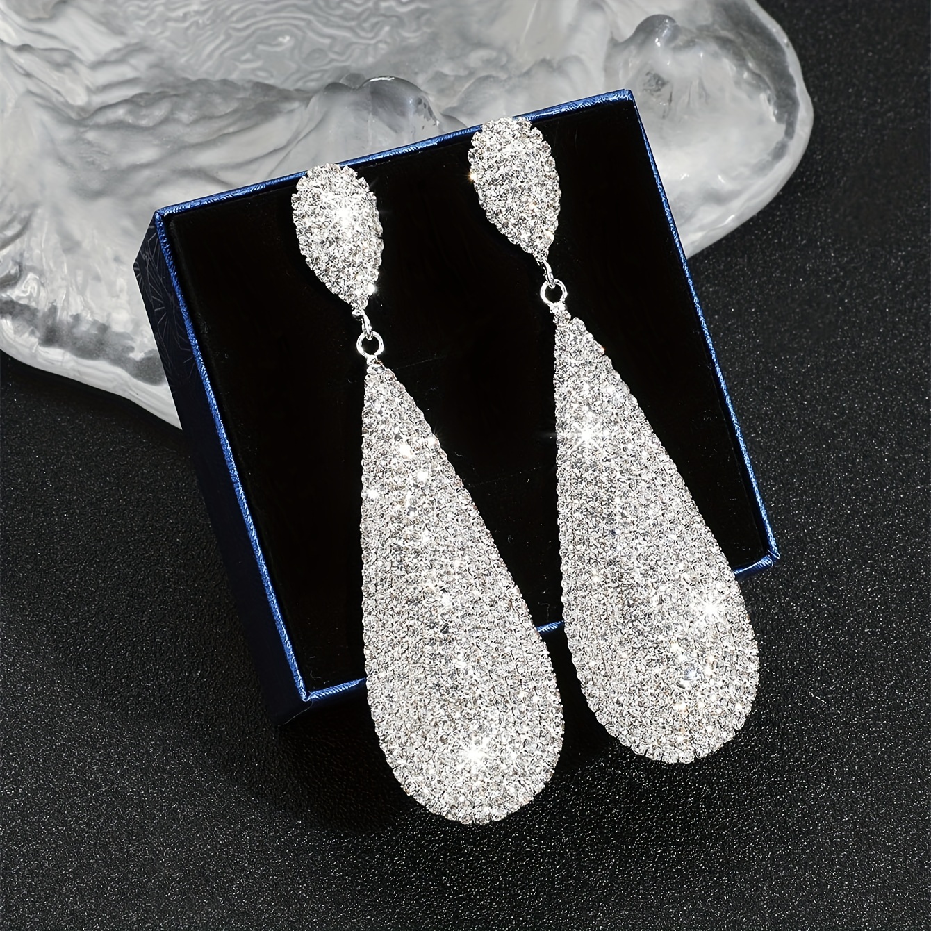 Silver rhinestone dangle deals earrings