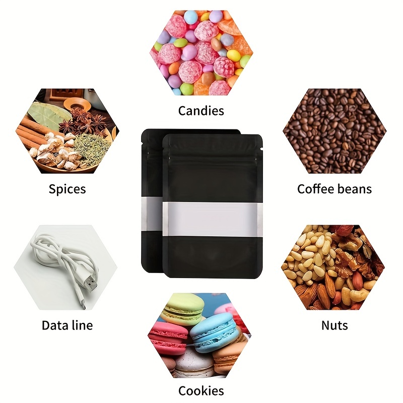 100pcs Metallic Mylar Bags Resealable Zip Lock Food Storage Pouch for Candy  Nut Tea Spice 