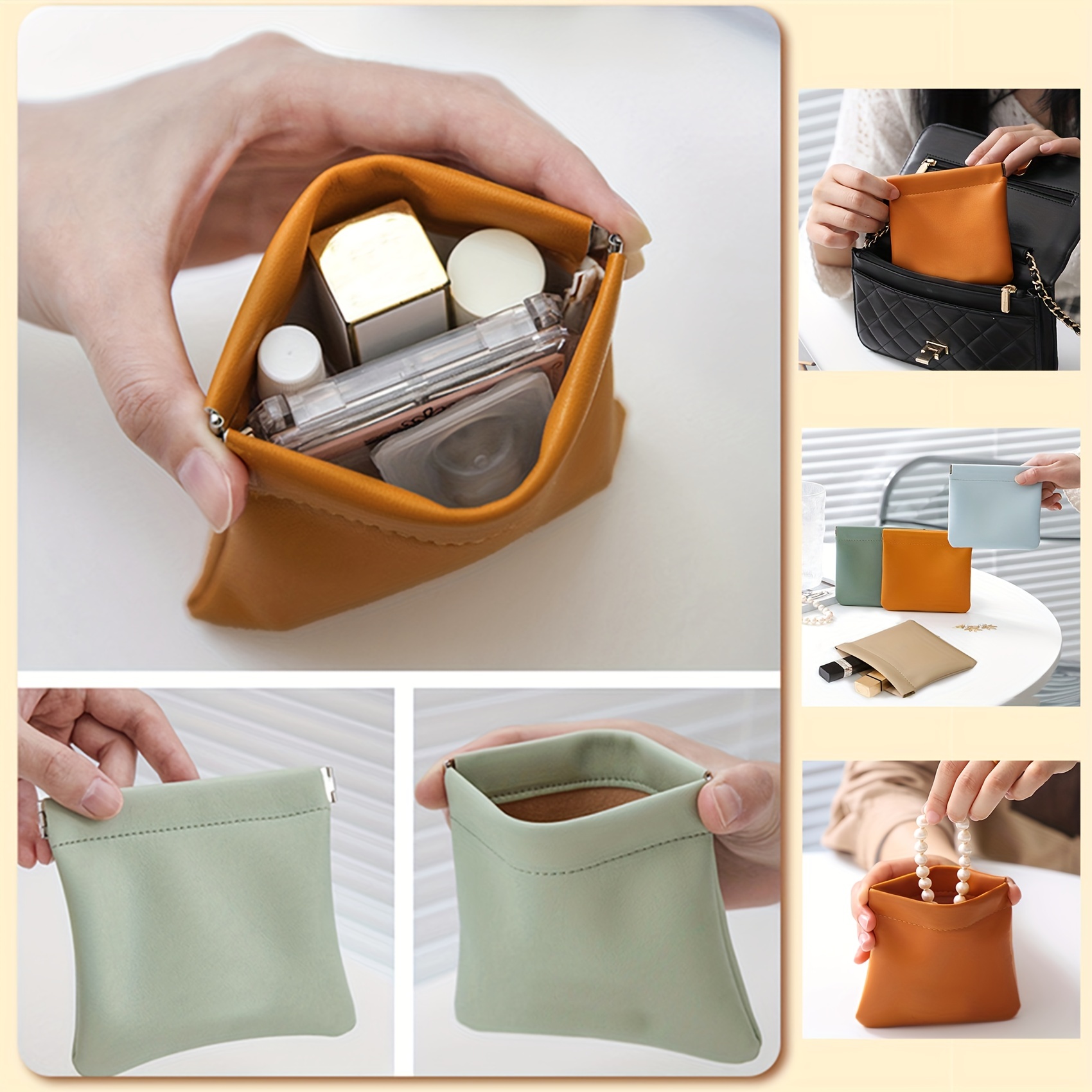 Pu Leather Self Closing Cosmetic Bag Portable Lipstick - Temu