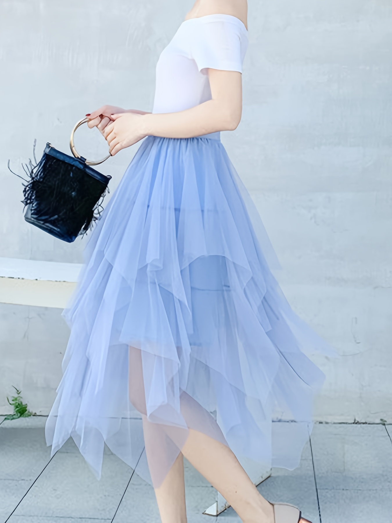 Navy Maxi Tulle Skirt with High Waist