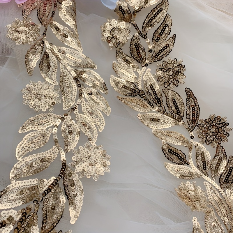 Gauze Sequins Gold Thread Feather Phoenix Tail Patches Sewing Fabric Collar  Applique Brooch Embroidery Lace Patch DIY Wedding Gown Cheongsam Bridal  Dress Crafts 1 Set/5pcs (White) Ivory,Gold,White
