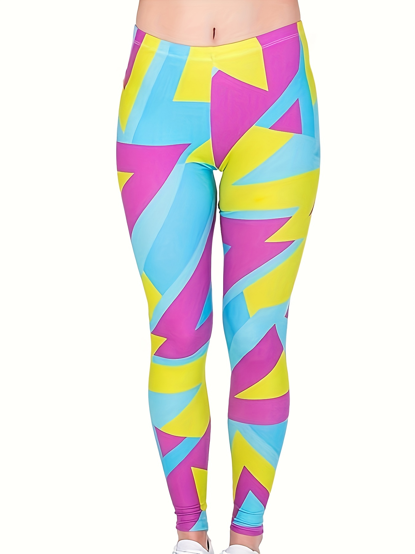 Color Block High Waist Long Length Leggings Mature Stretchy - Temu