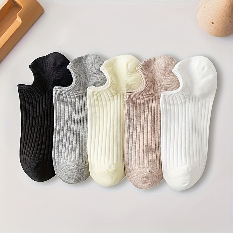 

5 Pairs Solid Color Socks, Simple & Breathable Low Cut Invisible Socks, Women's Stockings & Hosiery